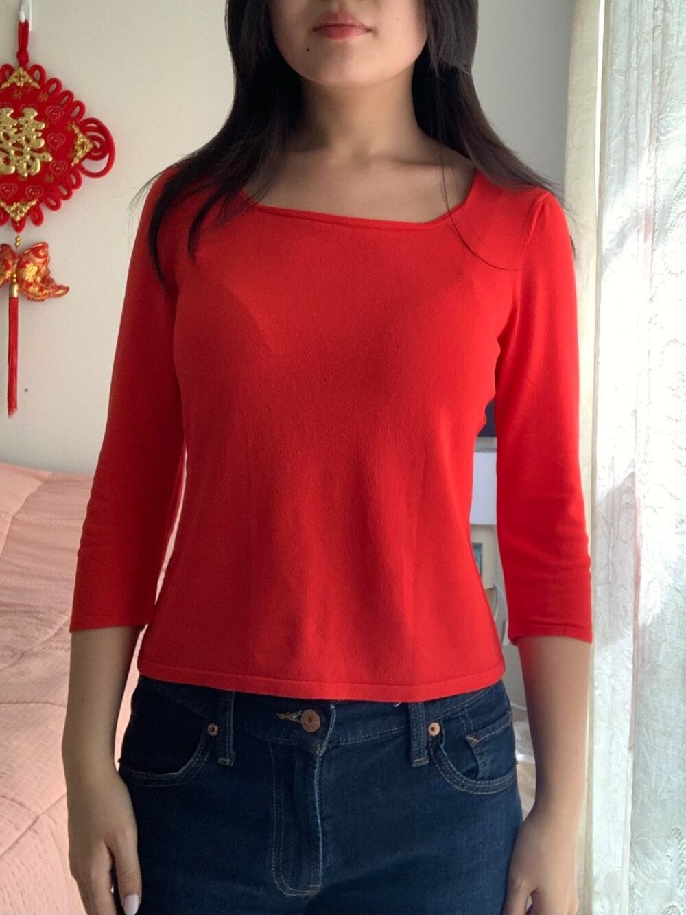 Talbots Red Square-Neck Top